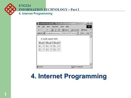 4. Internet Programming ENG224 INFORMATION TECHNOLOGY – Part I